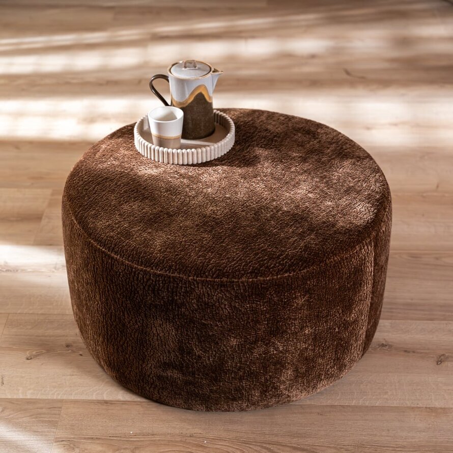 Poef Chloe rond chenille chocolate brown ø70 cm