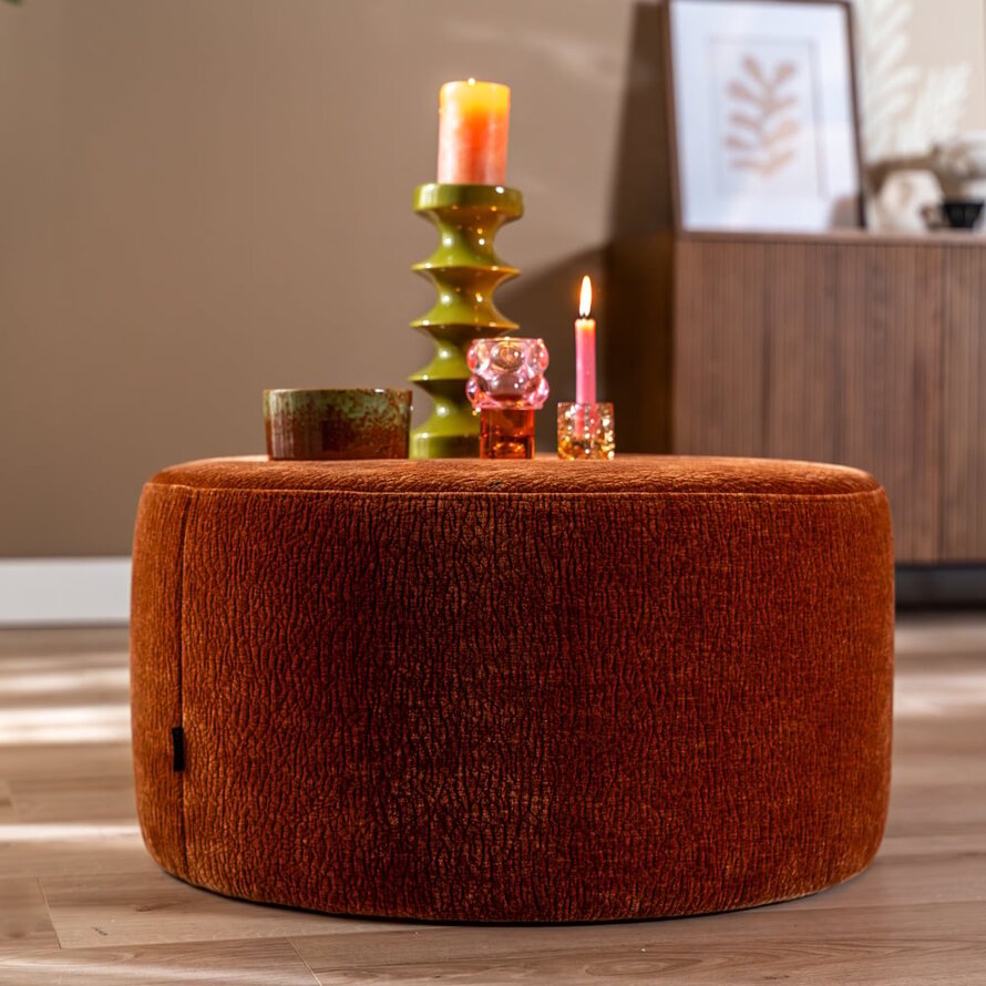 Poef Chloe rond chenille terracotta ø70 cm