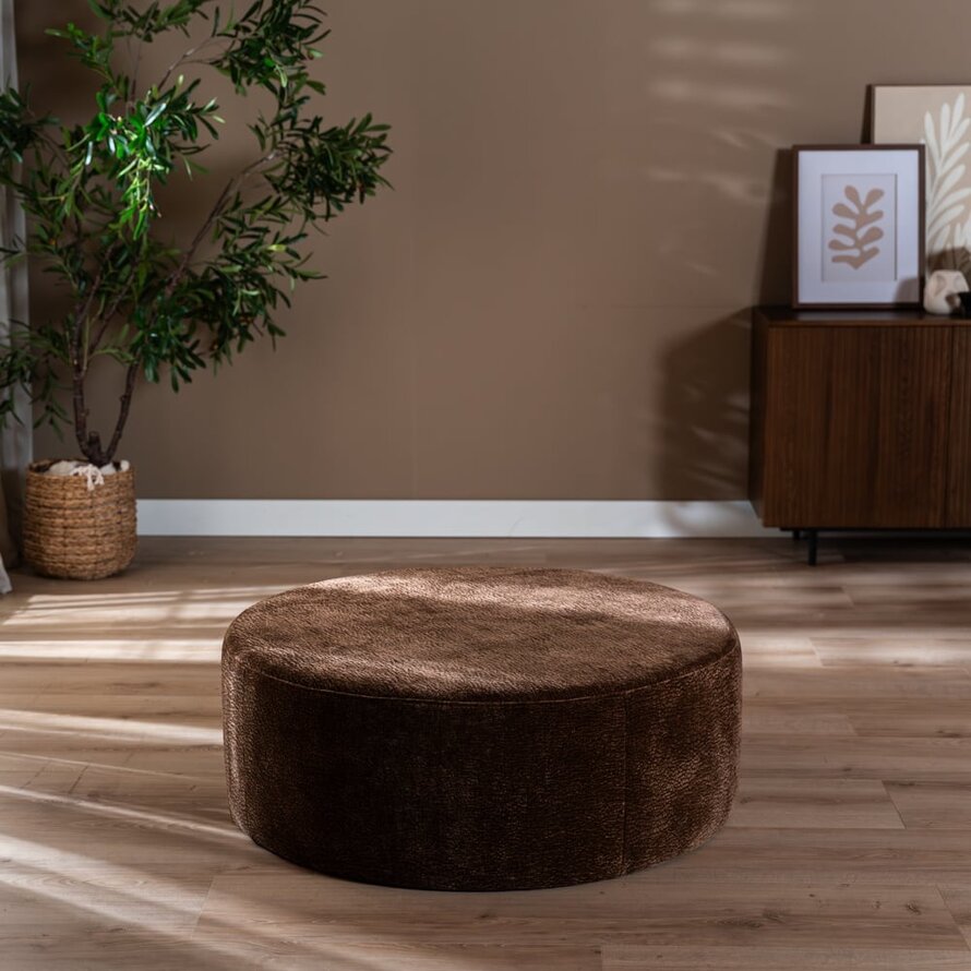 Poef Chloe rond chenille chocolate brown ø100 cm