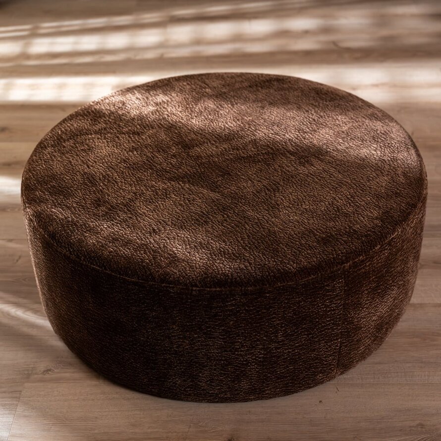 Poef Chloe rond chenille chocolate brown ø100 cm