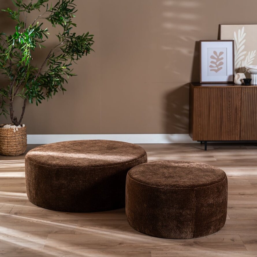 Poef Chloe rond chenille chocolate brown ø100 cm