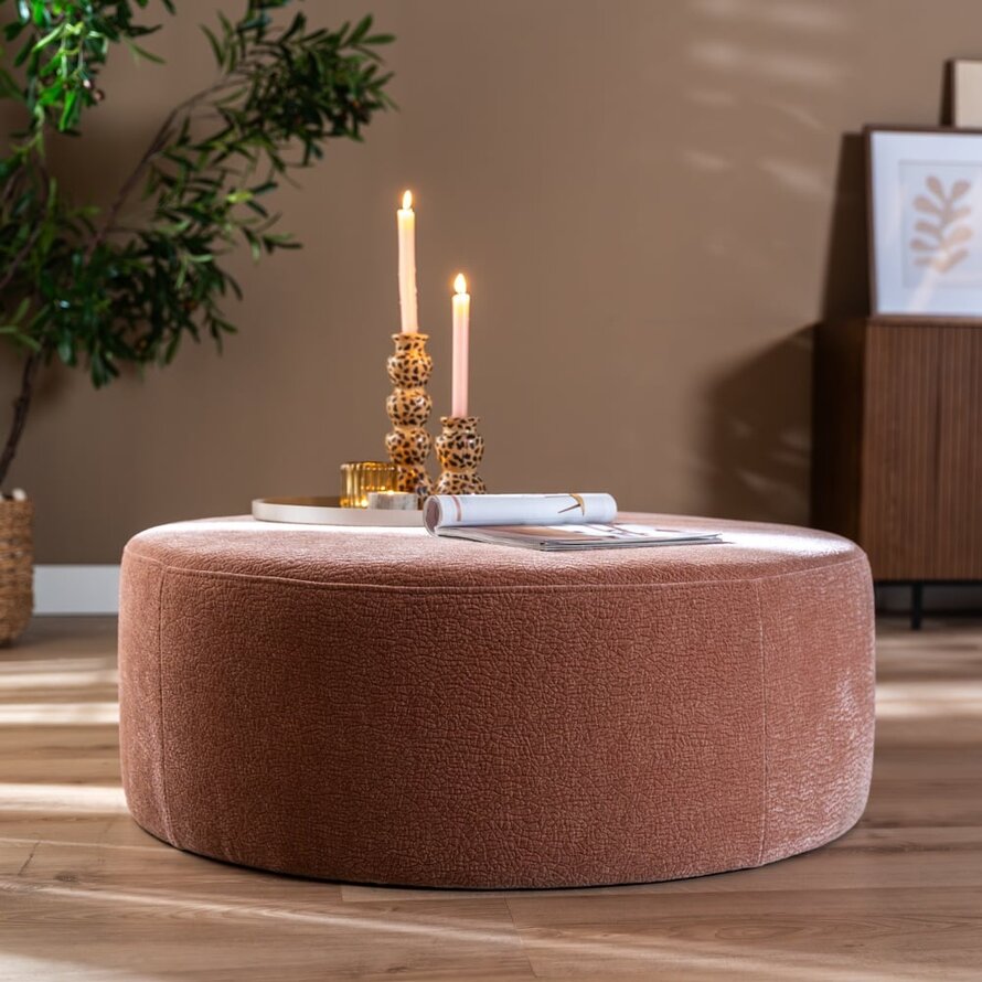 Poef Chloe rond chenille roze ø100 cm