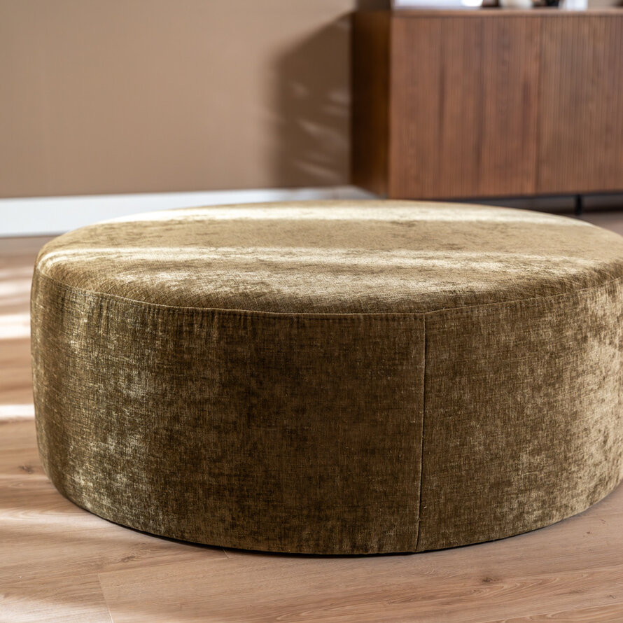 Poef Elle rond chenille olijf groen ø100 cm