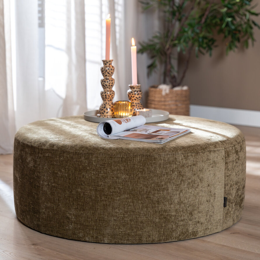 Poef Elle rond chenille olijf groen ø100 cm