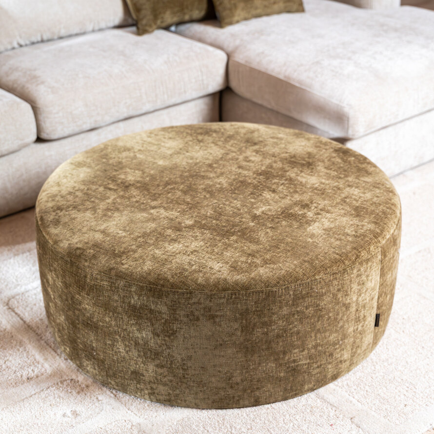 Poef Elle rond chenille olijf groen ø100 cm