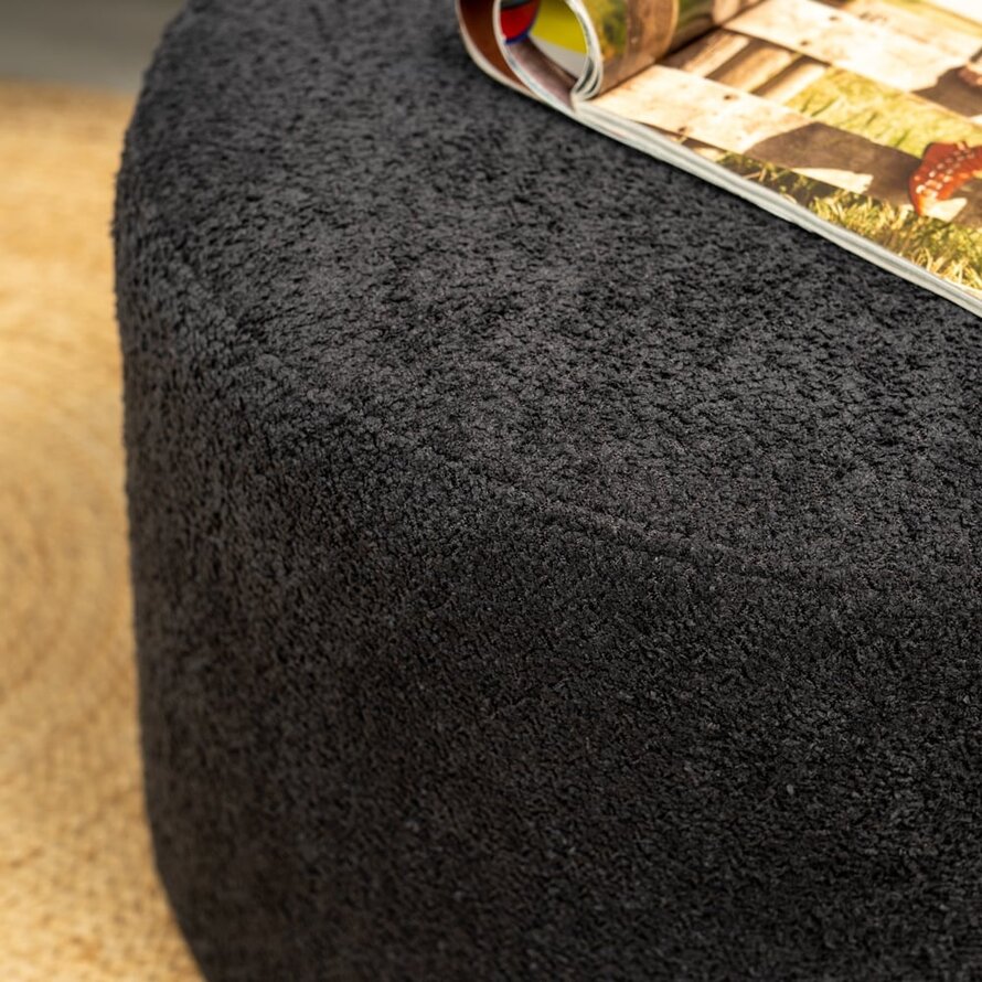 Poef/Hocker Nora zwart bouclé