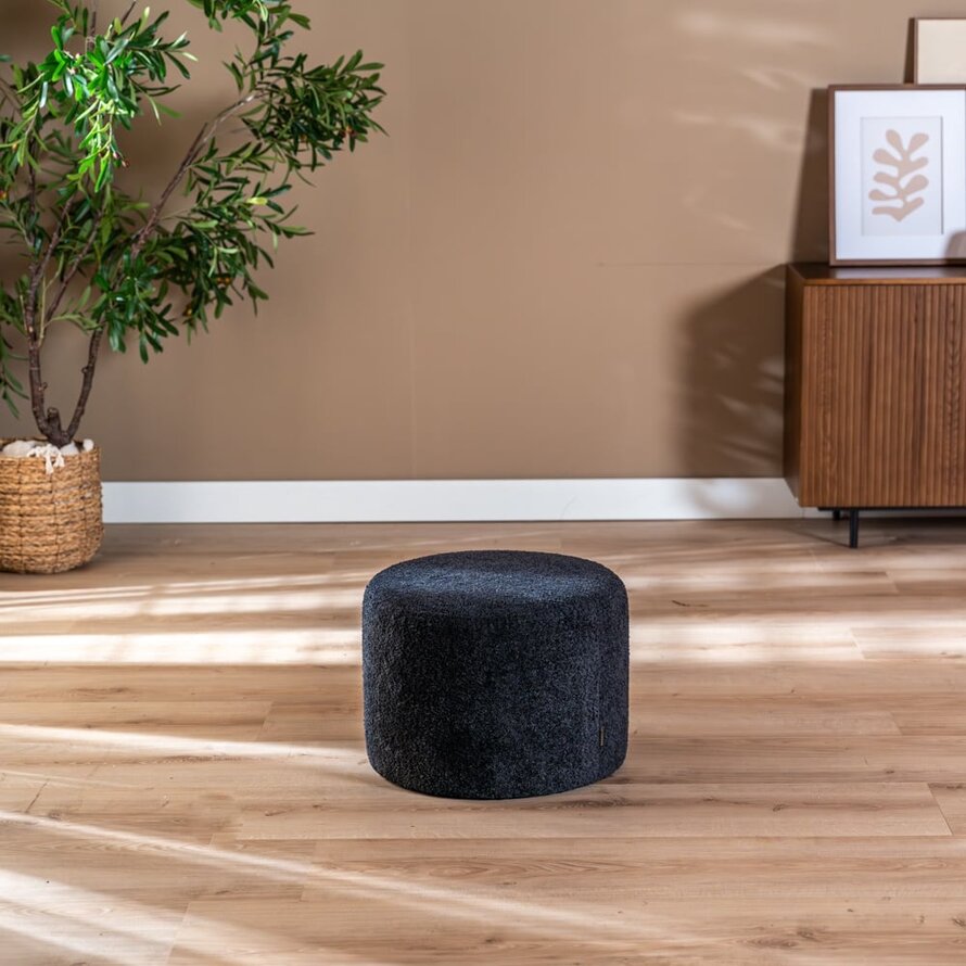 Poef/Hocker Nora zwart bouclé