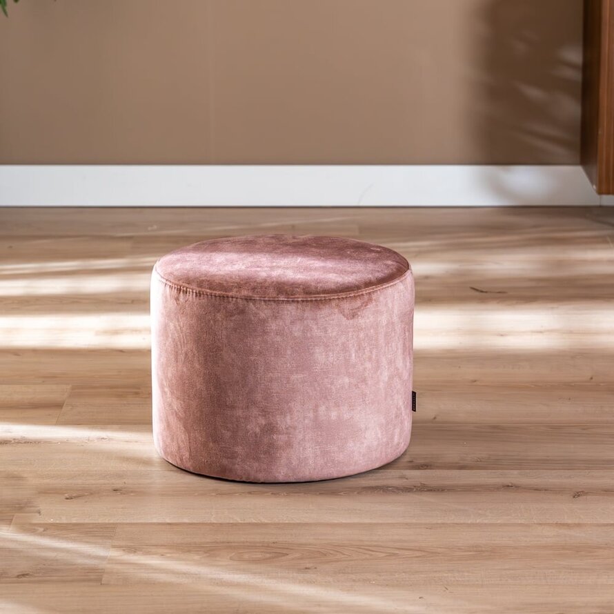 Poef/hocker Juna roze chenille stof