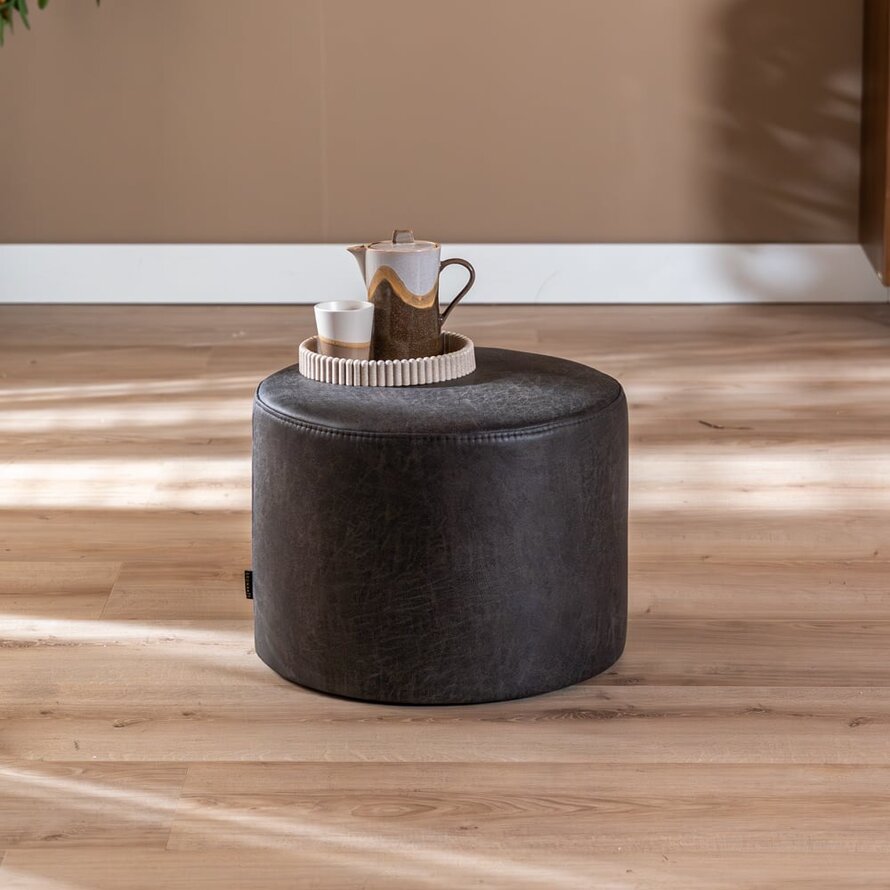 Poef/Hocker Kyla antraciet eco-leer