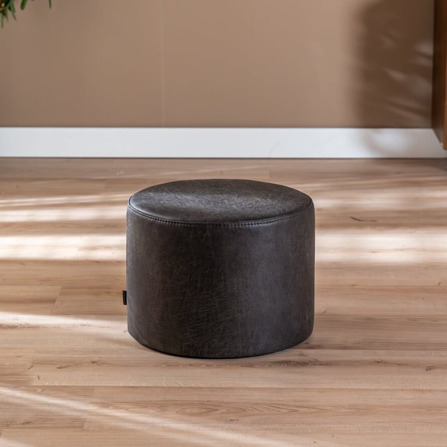 Poef/Hocker Kyla antraciet eco-leer