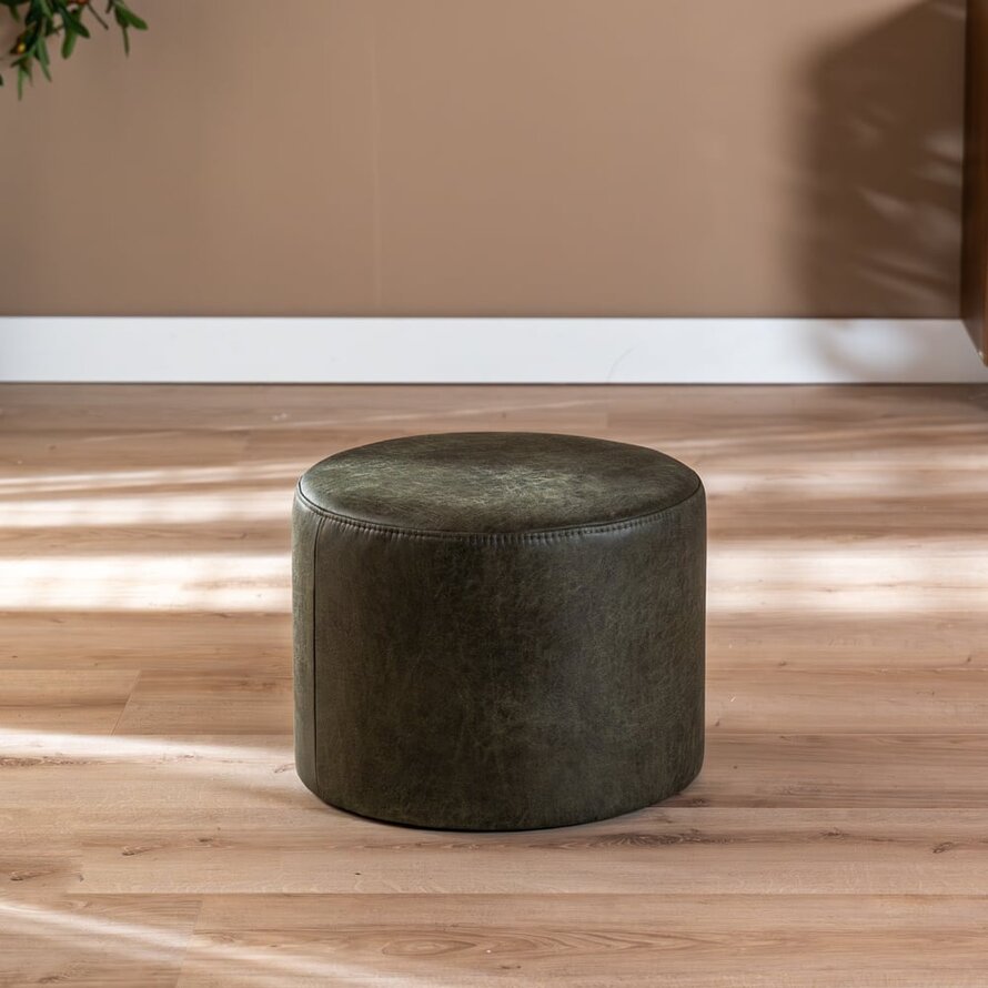 Poef/Hocker Kyla olijfgroen eco-leer