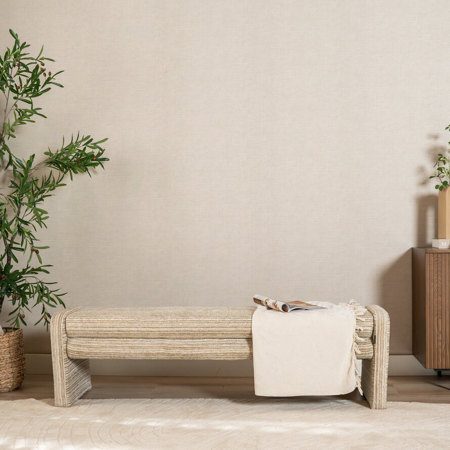 Eetkamerbank Ravi chenille beige/taupe 160 cm