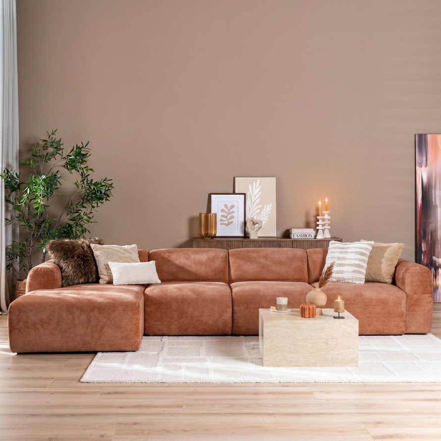 Hoekbank Maine XL gemêleerde stof terracotta links