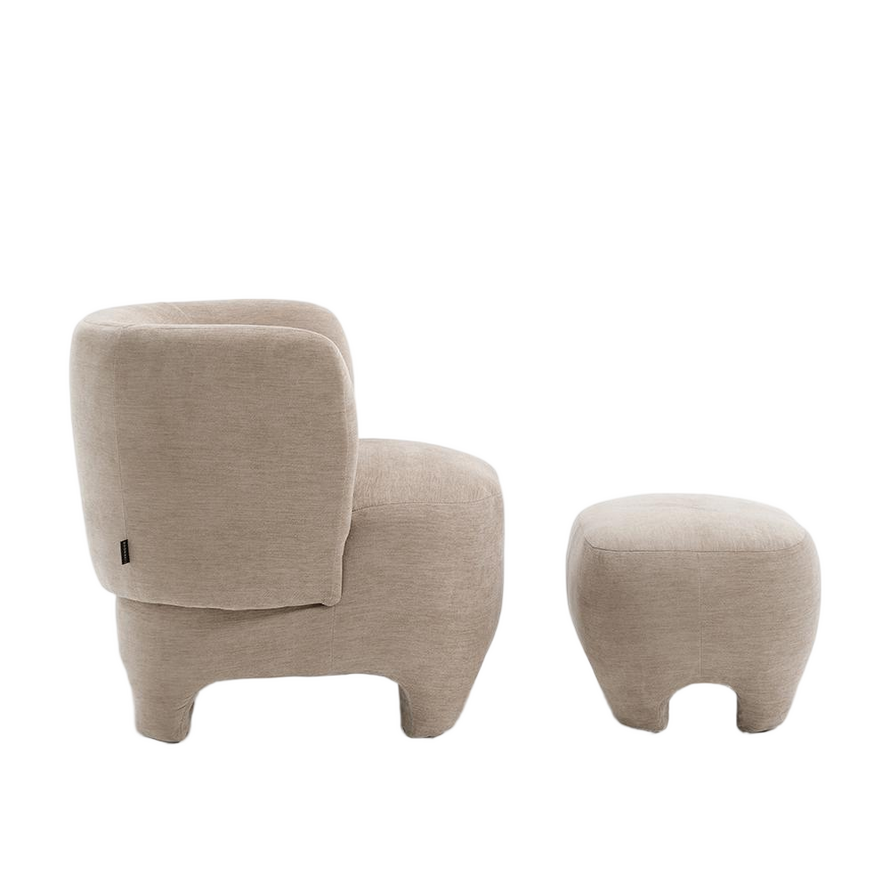 Fauteuil met hocker Emma velvet beige