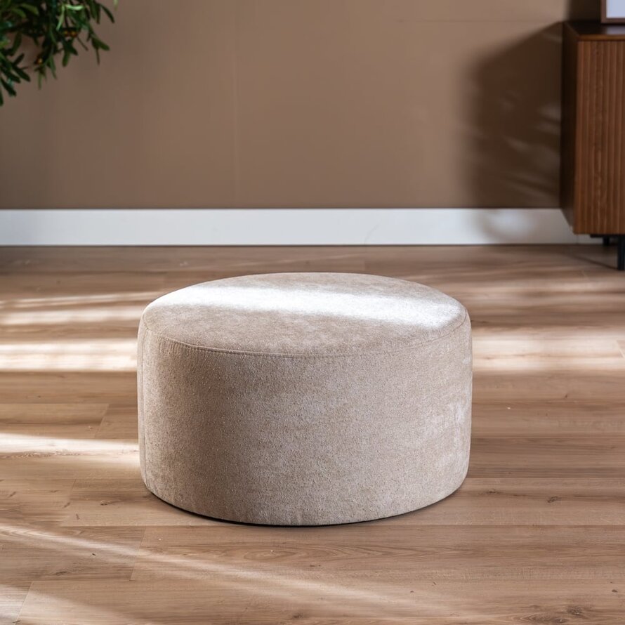 Poef Blair rond chenille beige ø70 cm