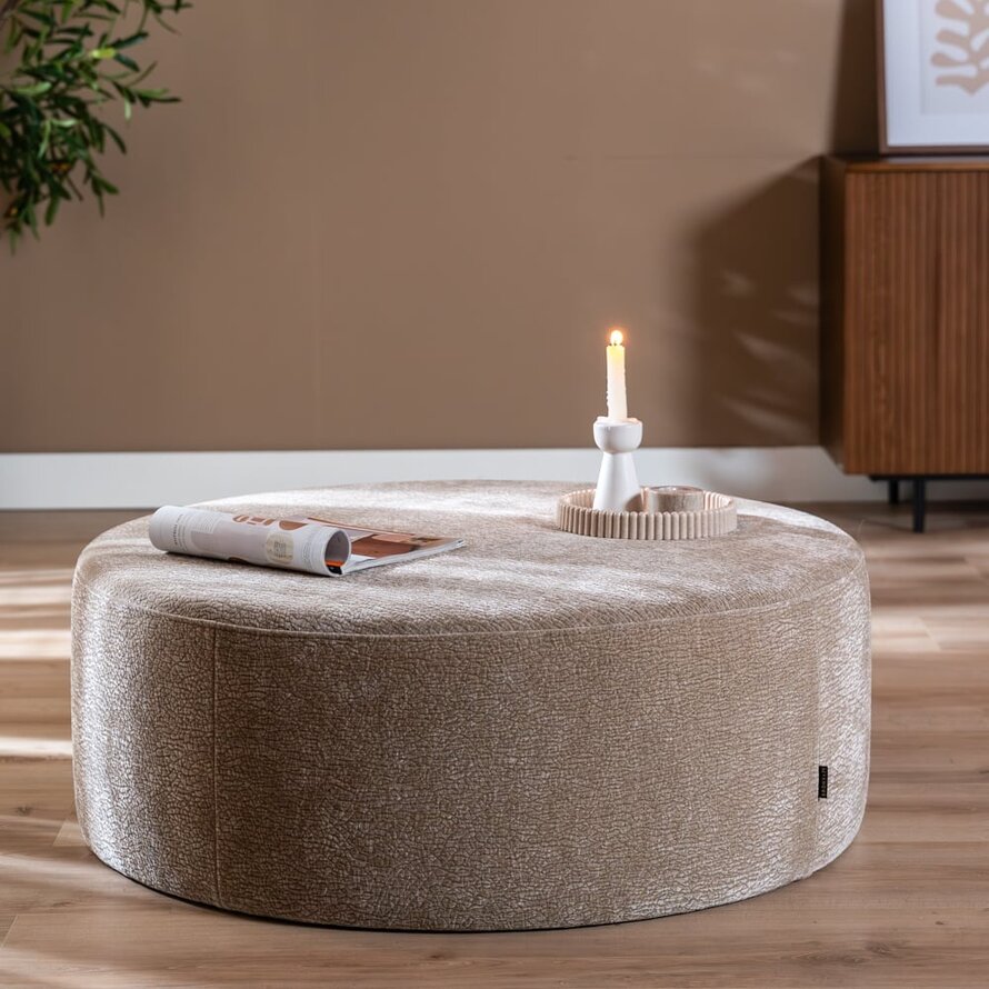 Poef Chloe rond chenille taupe ø100 cm