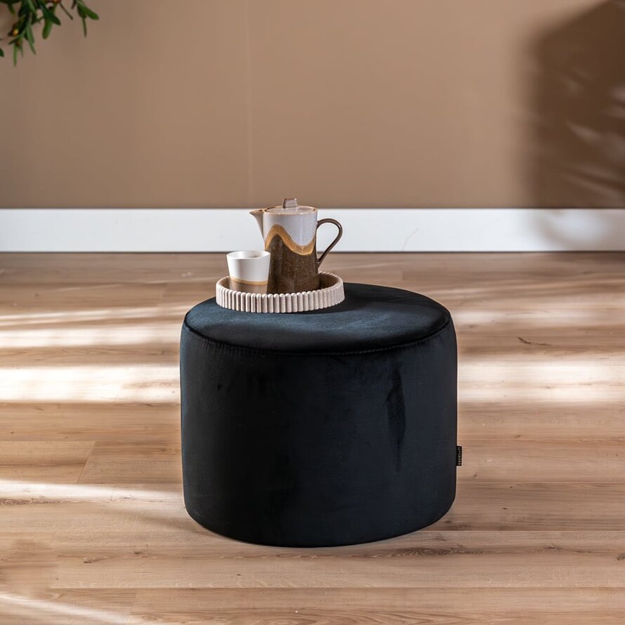 Poef/hocker Anna zwart velvet