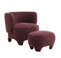 Fauteuil met hocker Emma velvet paars