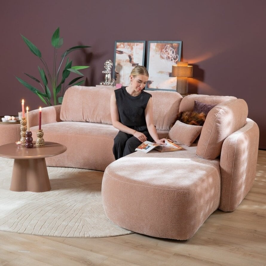 Hoekbank Vienna chenille roze rechts