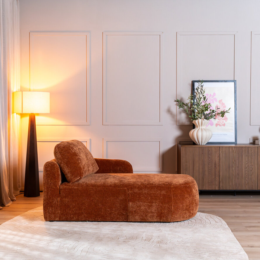Chaise longue Vienna chenille terracotta rechts