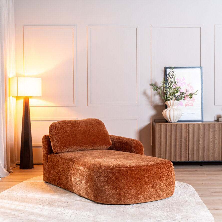 Chaise longue Vienna chenille terracotta rechts
