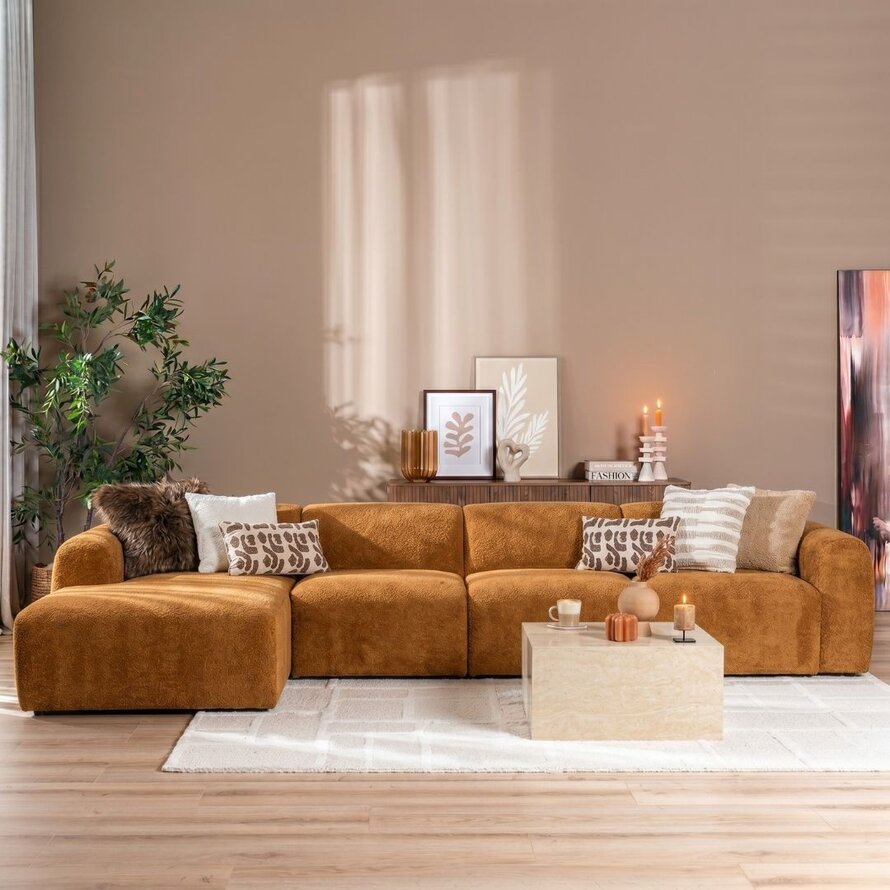 Hoekbank links Maine XL bouclé stof terracotta