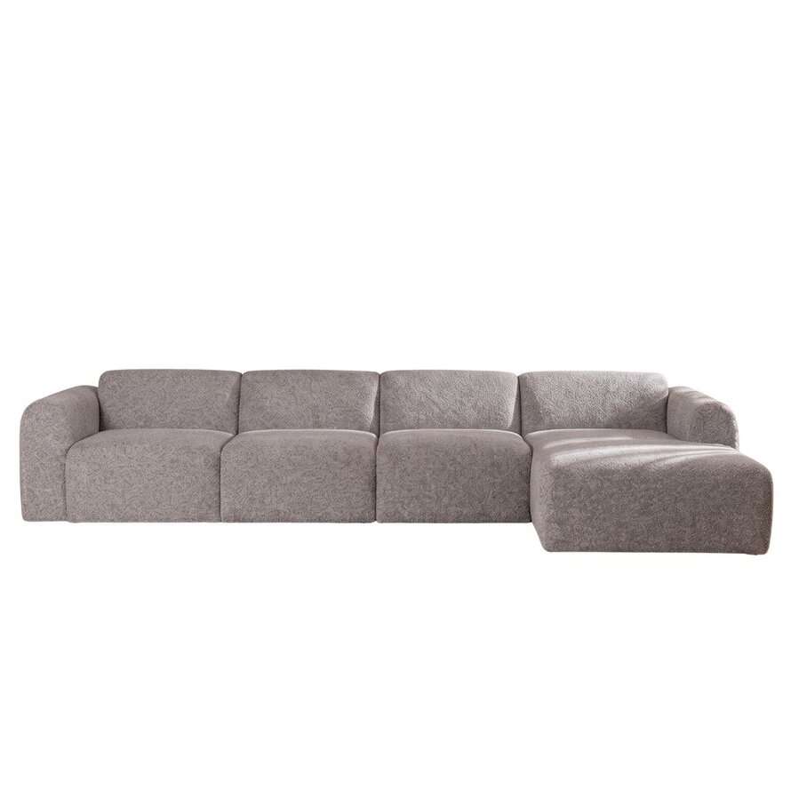 Hoekbank links Maine XL bouclé stof bruin/grijs