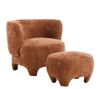 Bronx71 Fauteuil met hocker Emma velvet oker