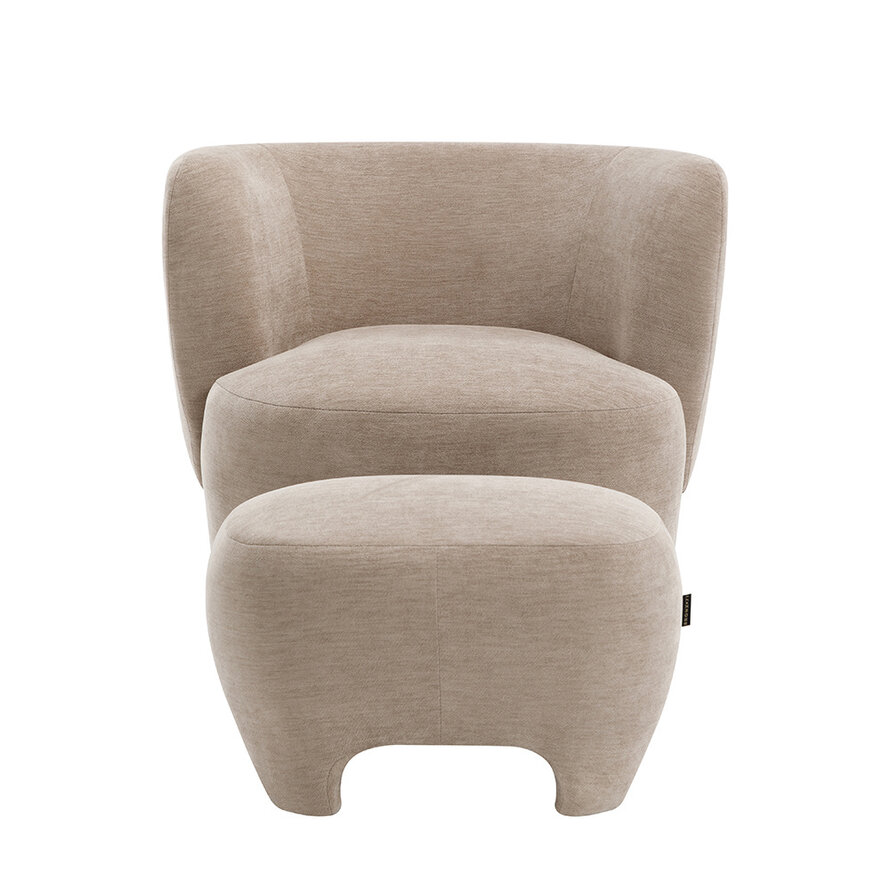 Fauteuil met hocker Emma velvet beige