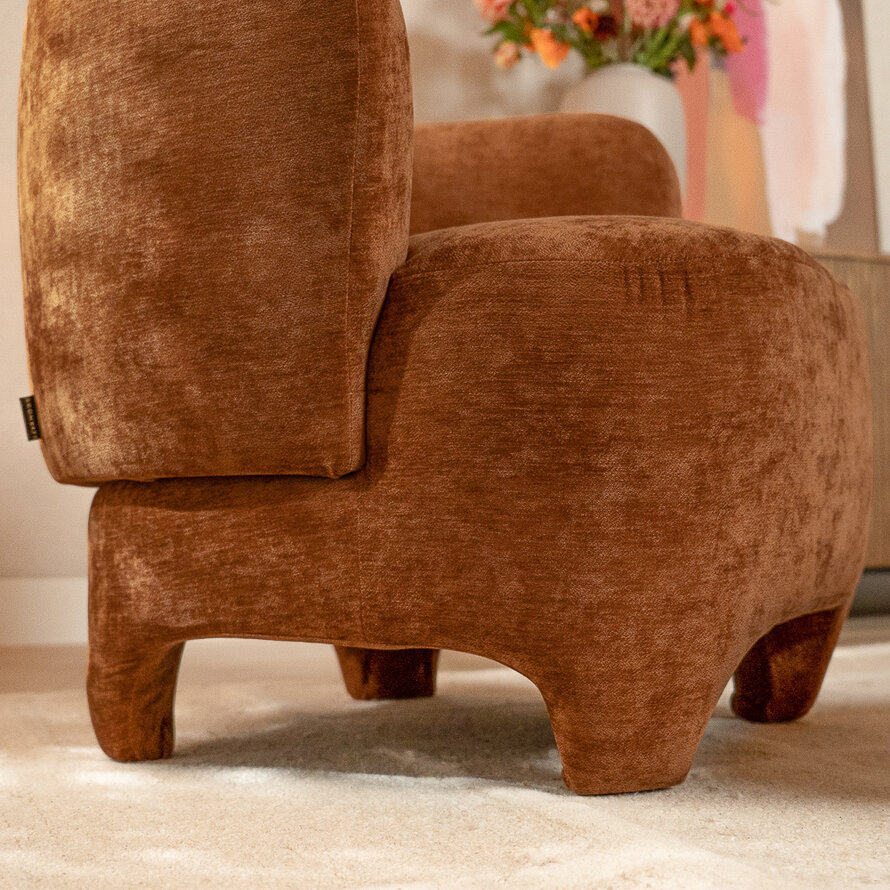 Fauteuil met hocker Emma velvet oker