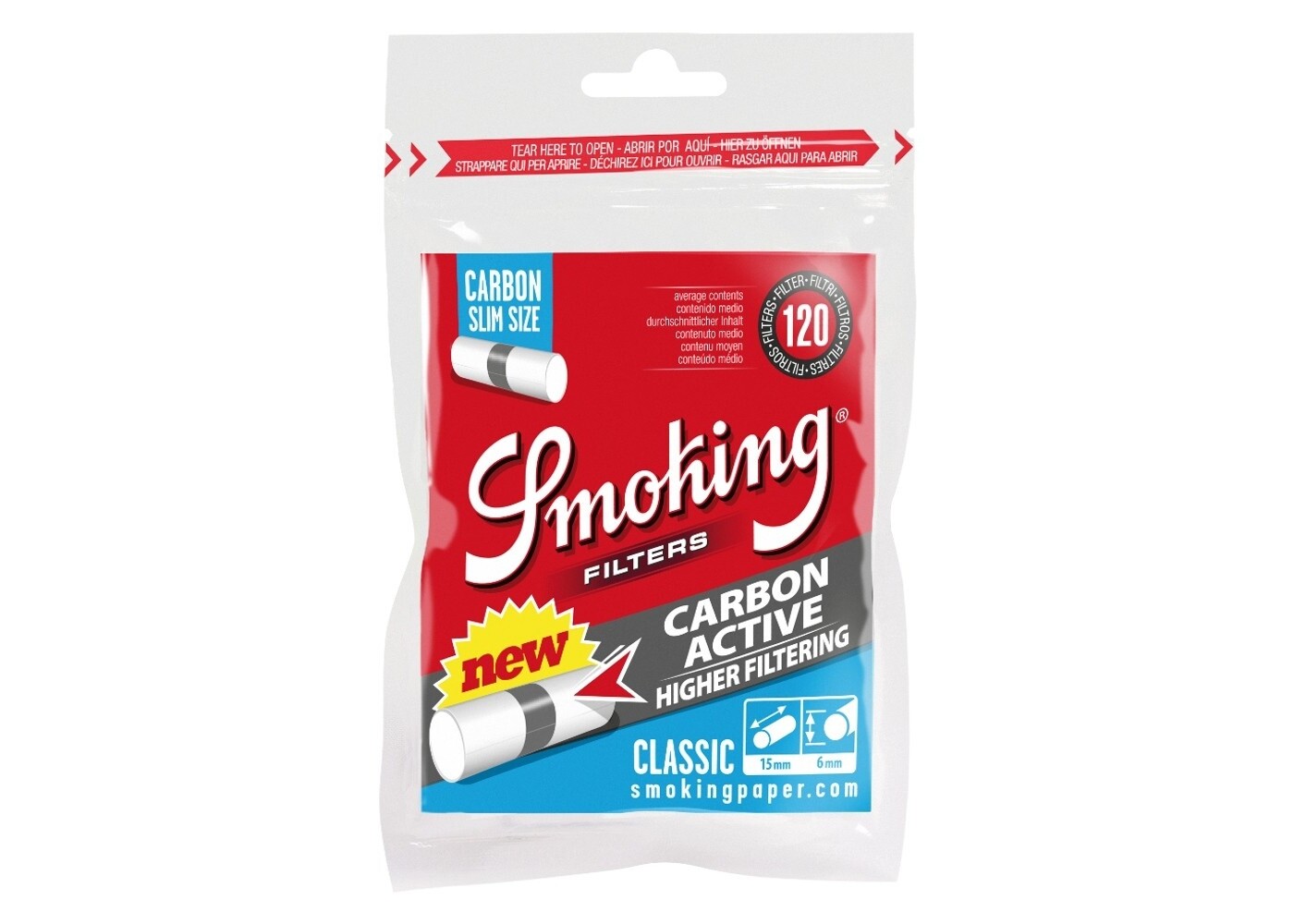 Smoking Smoking Slim Watte-Filter Classic Aktivkohlefilter