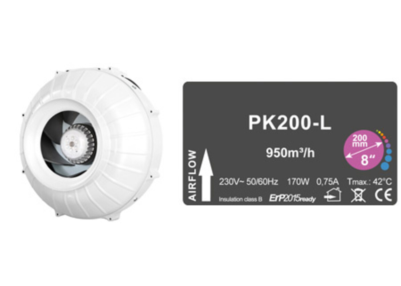 Prima Klima Prima Klima Rohrventilator 200mm 950m3/h