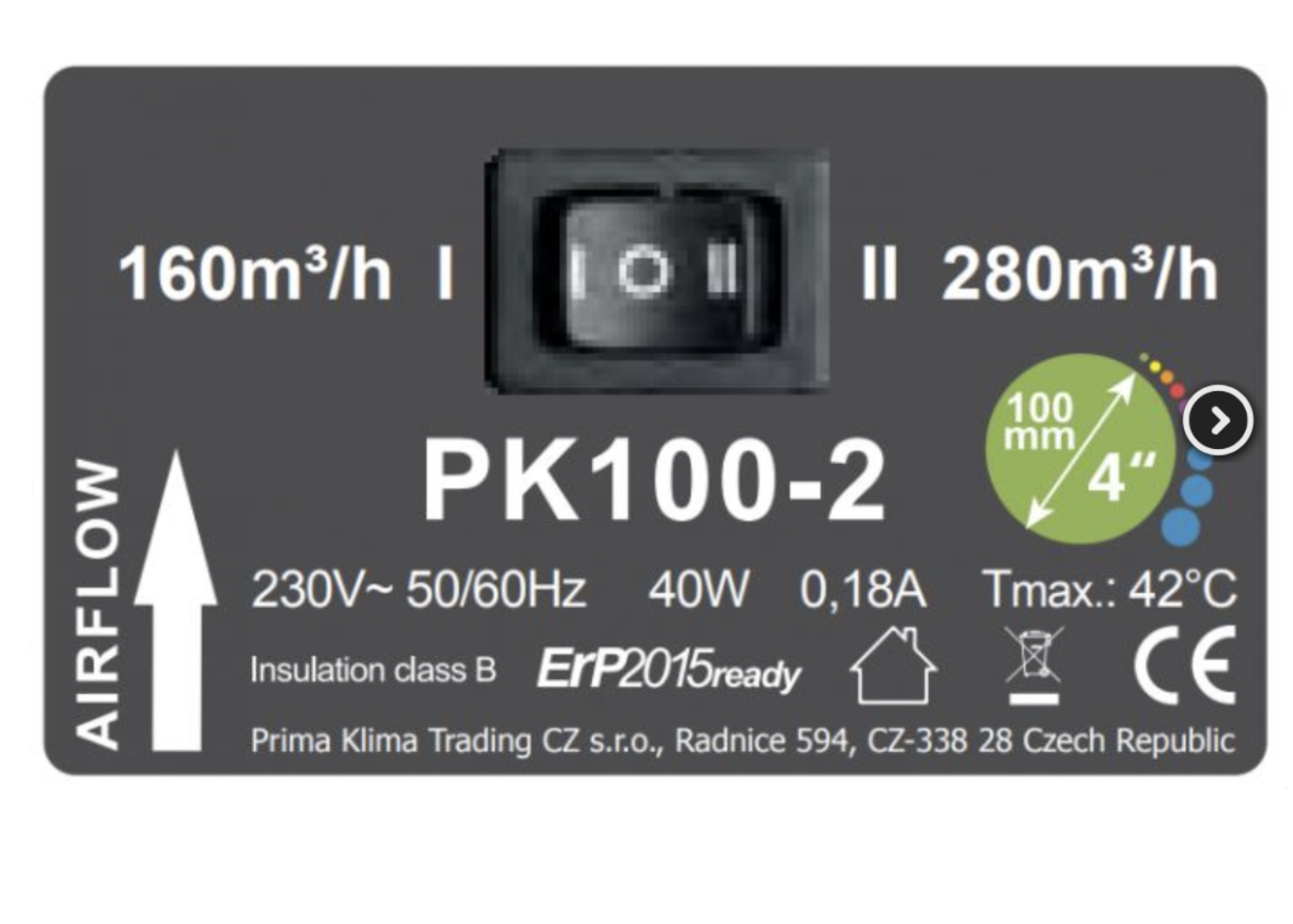 Prima Klima  100mm 160-280m3/h 2 stufig