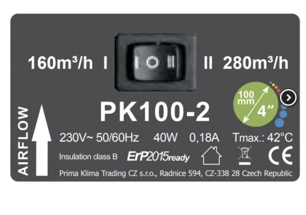 Prima Klima  Prima Klima 100mm 160-280m3/h 2 stufig