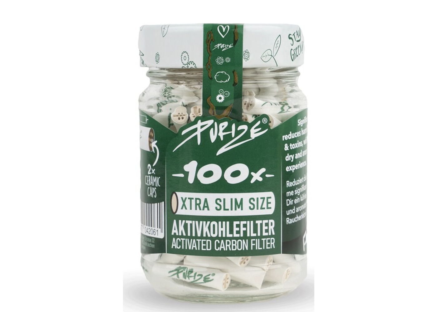 Purize Purize Aktivkohlefilter  Xtra Slim  im Glas  WHITE (100 Stk,)