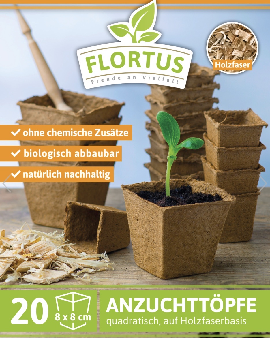 Flortus Holzfaser Anzuchttopf 8x8cm 20 Stk,