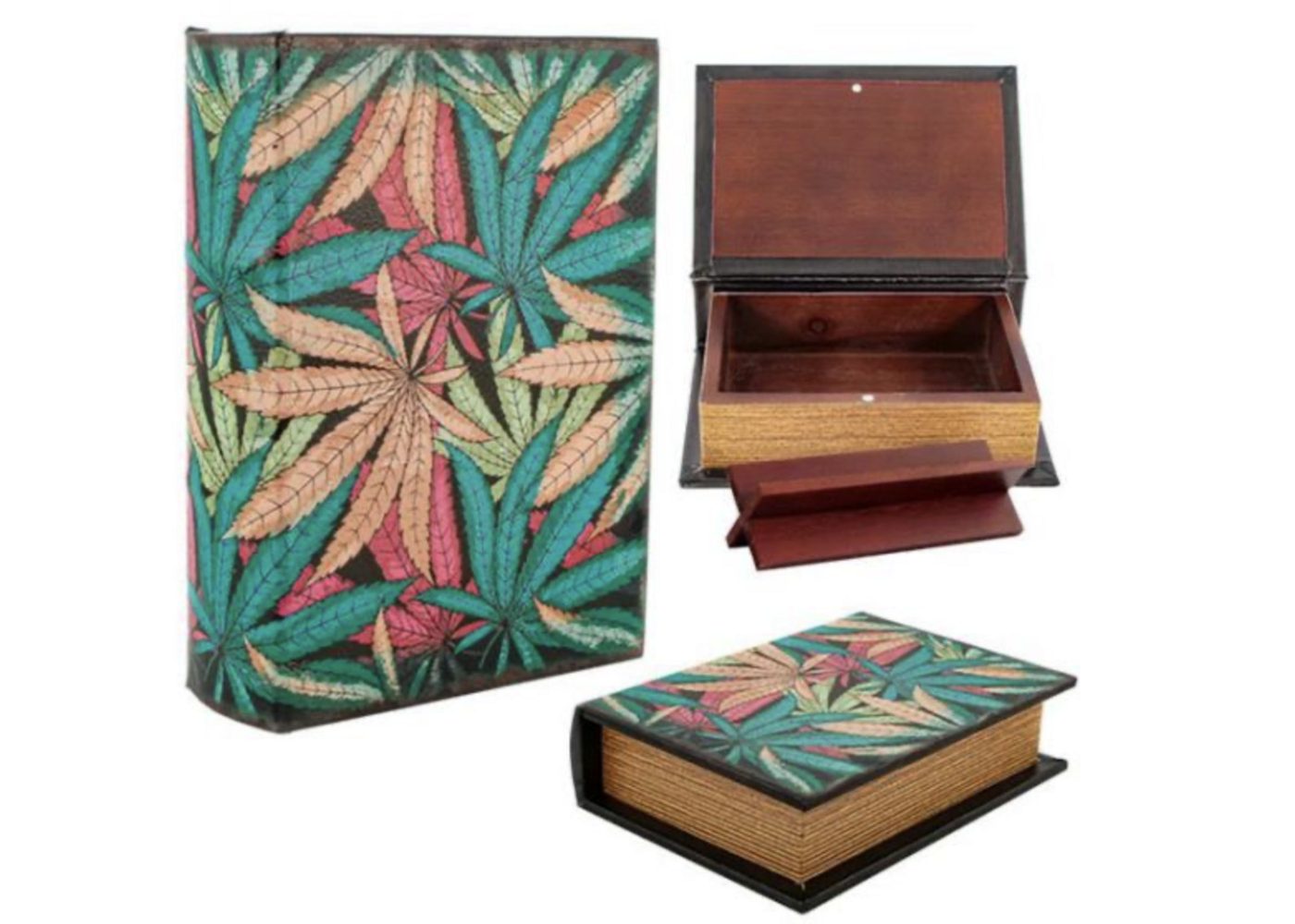 Buch Versteck Holzbox Leaves