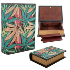 Buch Versteck Holzbox Leaves