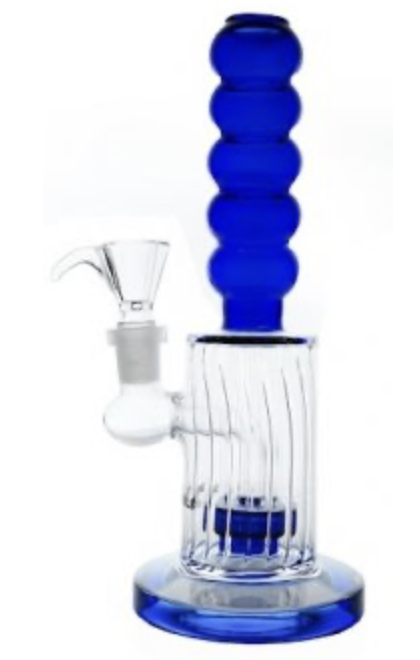 Blaue geschnittene Bong mit Bubble Grip 20cm