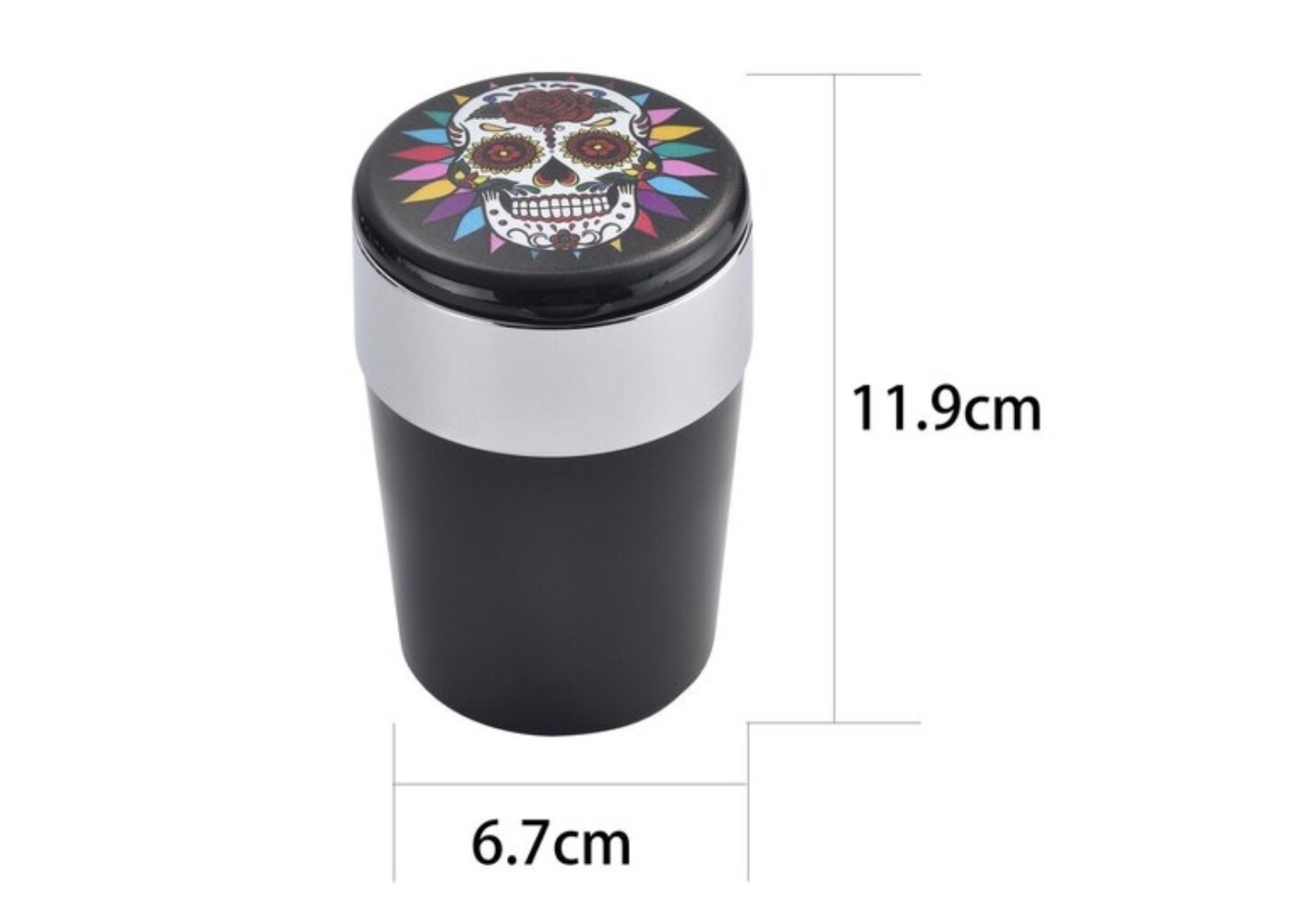champhigh Autoaschenbecher Metall Mexican Skull LED 7.7cm