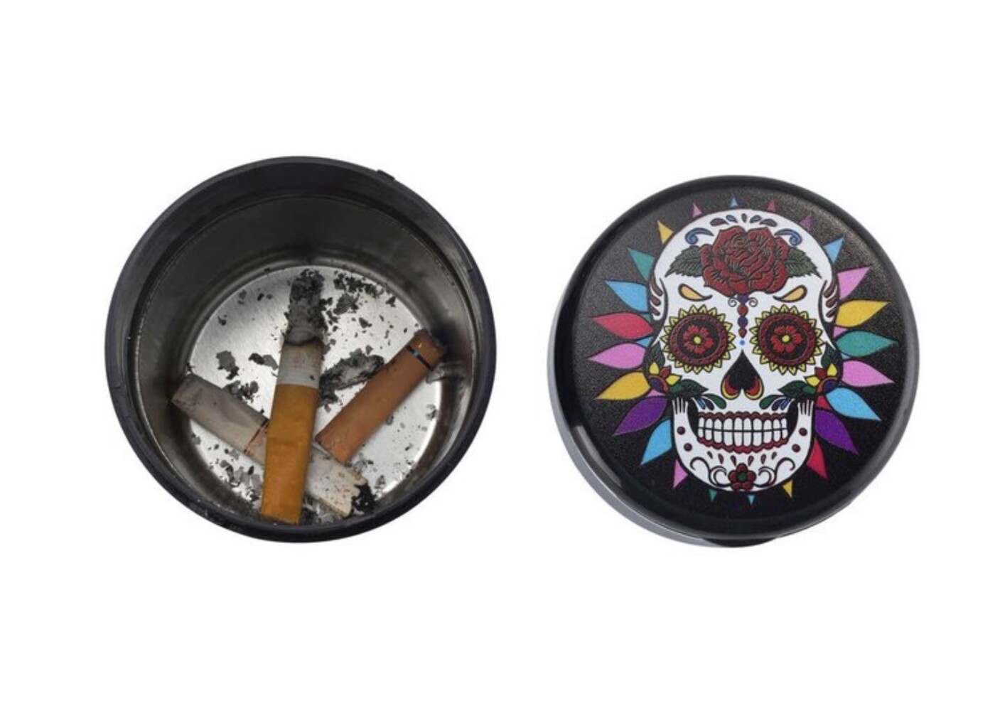 champhigh Autoaschenbecher Metall Mexican Skull LED 7.7cm