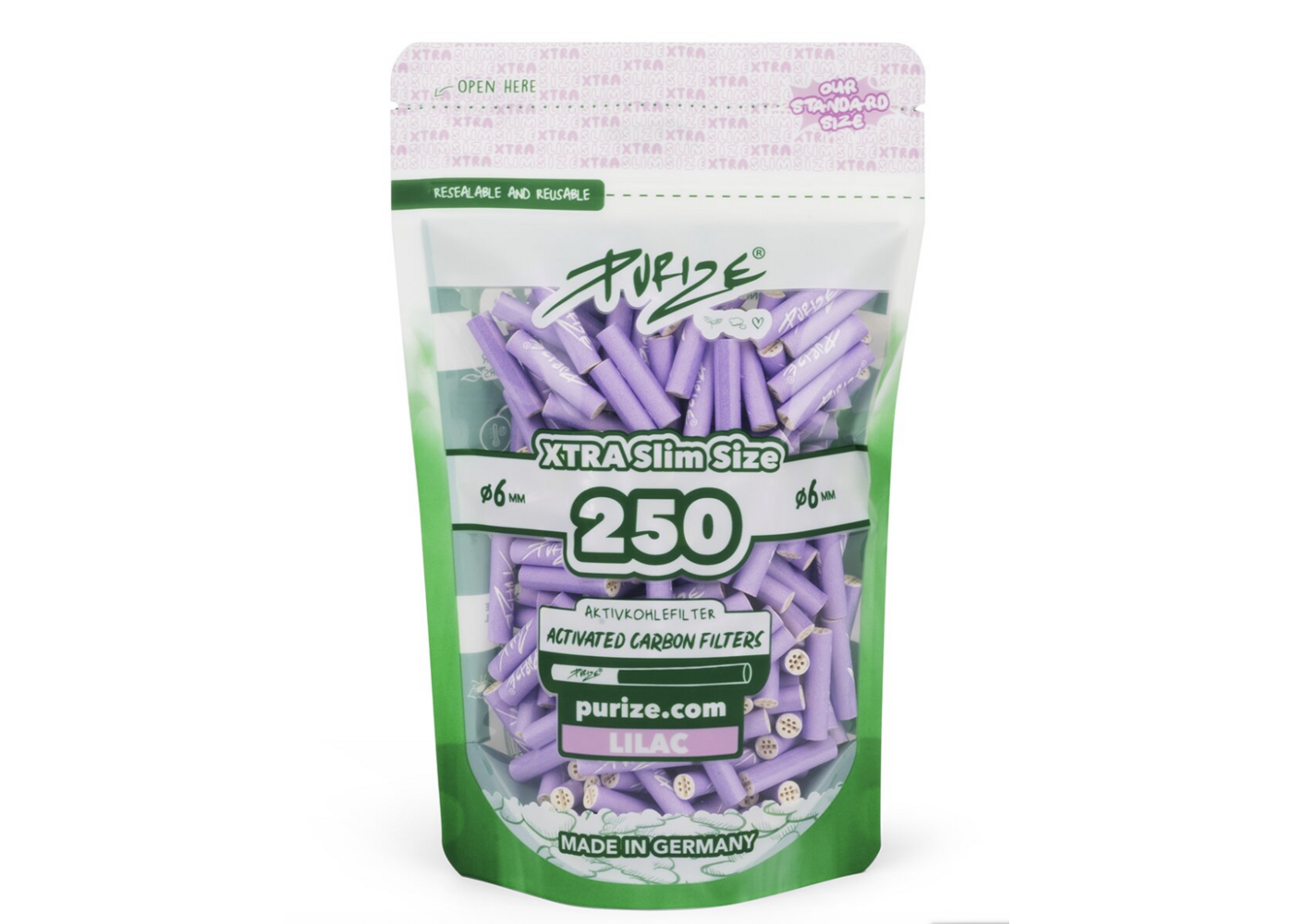 Purize PURIZE® ~ Xtra Slim Aktivkohlefilter LILA ~ (250Stk.)