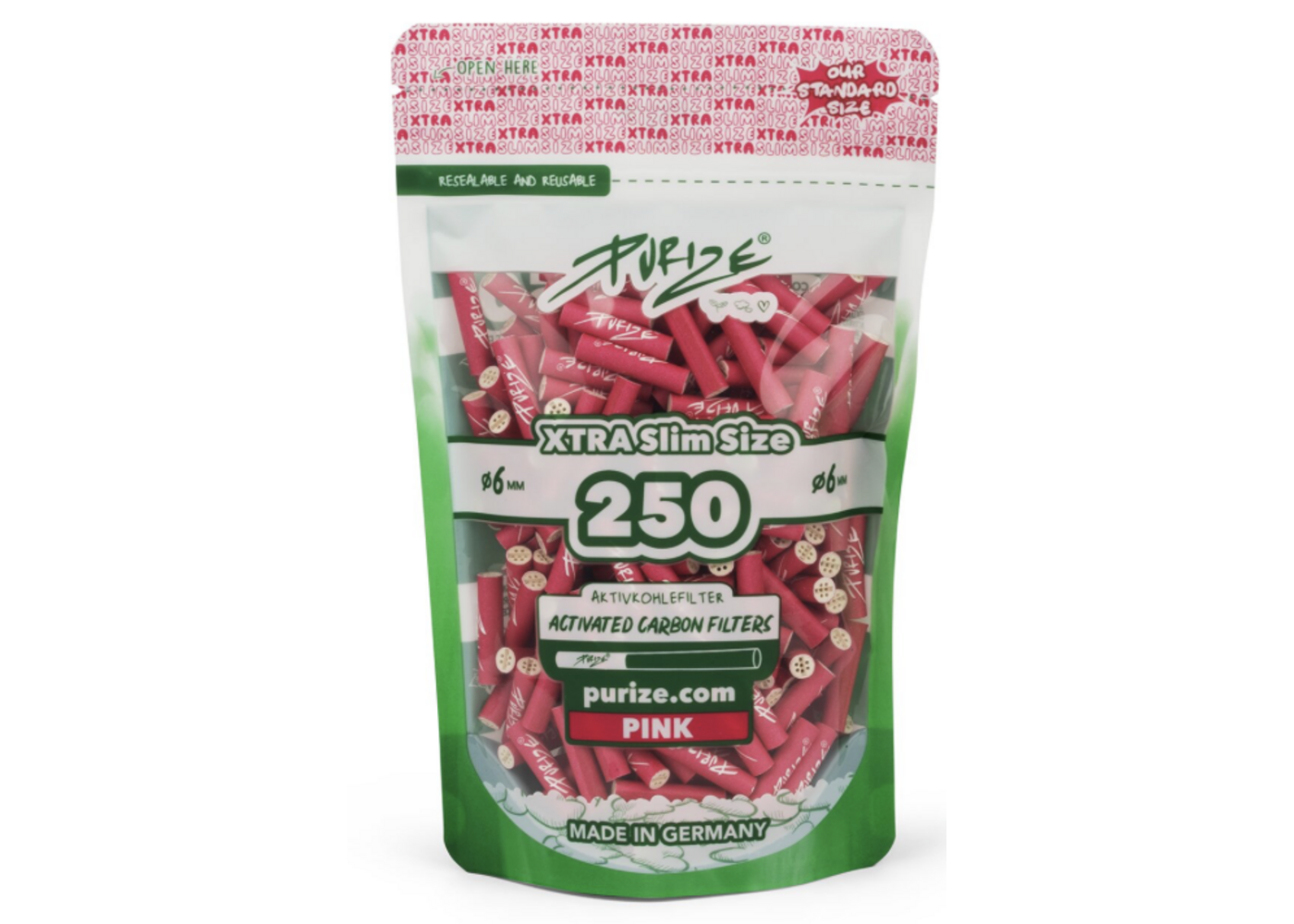 Purize PURIZE® ~ Xtra Slim Aktivkohlefilter PINK ~ (250Stk.)