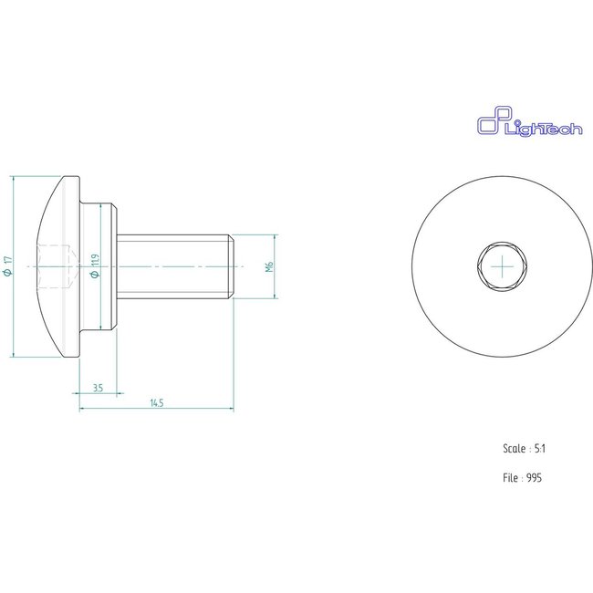 LighTech LIGHTECH schroef M6 X 14,5 Type 995 zilver Ergal per eenheid 995SIL
