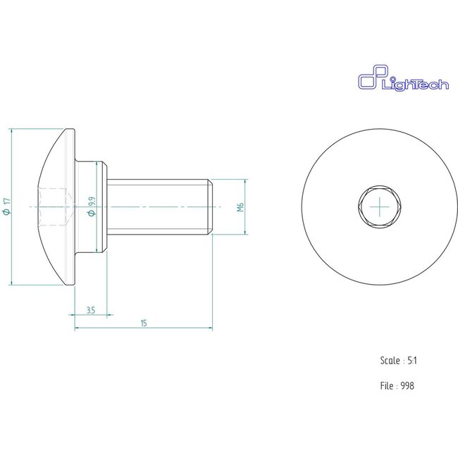 LighTech LIGHTECH schroef M6 X 15 Type 998 zilver Ergal per eenheid 998SIL
