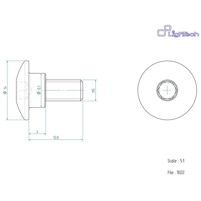LIGHTECH schroef M5 X 12,8 Type 1022 zilver Ergal per eenheid 1022SIL