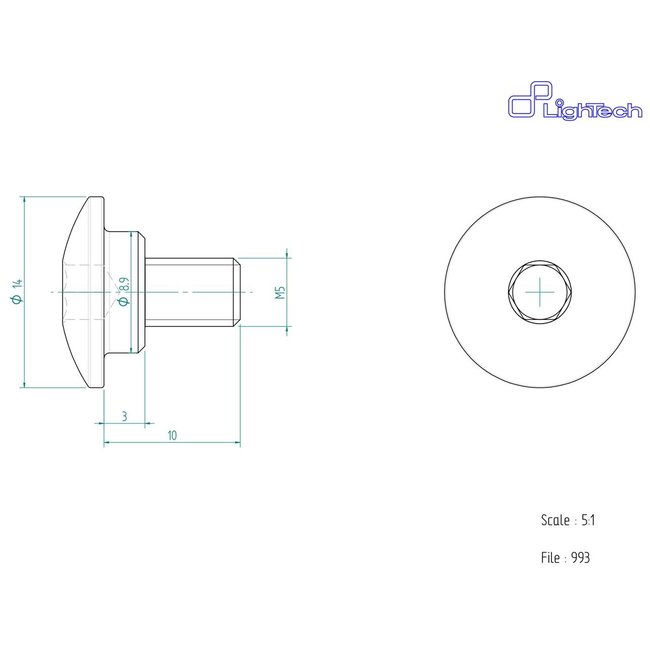 LIGHTECH schroef M5 X 10 Type 993 zilver Ergal per eenheid 993SIL