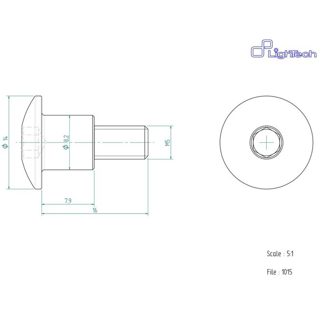 LIGHTECH schroef M5 X 16 Type 1015 zilver Ergal per eenheid 1015SIL