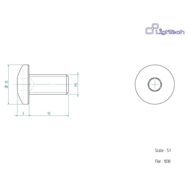 LighTech LIGHTECH schroef M5 x 10 Type 1030 zilver Ergal per eenheid 1030SIL