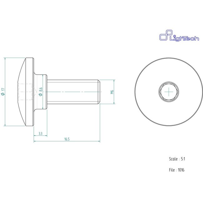 LighTech LIGHTECH schroef M6 X 16,5 Type 1016 zilver Ergal per eenheid 1016SIL